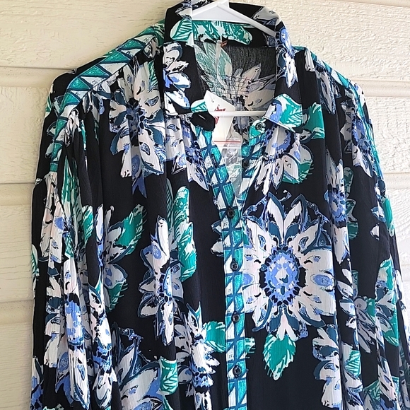 NWT Free People Good Vibrations Blouse, Black Combo Boho S/P - Picture 6 of 17